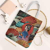 Japanese Geisha Katana Tote Bag Japan Sensu Seigaiha Pattern - Polynesian Pride