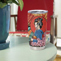 Japanese Geisha Katana Tumbler Cup Japan Sensu Seigaiha Pattern - Polynesian Pride