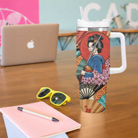 Japanese Geisha Katana Tumbler With Handle Japan Sensu Seigaiha Pattern - Polynesian Pride