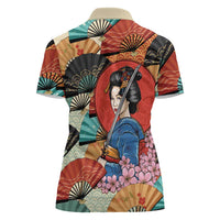 Japanese Geisha Katana Women Polo Shirt Japan Sensu Seigaiha Pattern - Polynesian Pride