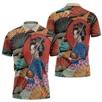 Japanese Geisha Katana Zipper Polo Shirt Japan Sensu Seigaiha Pattern - Polynesian Pride