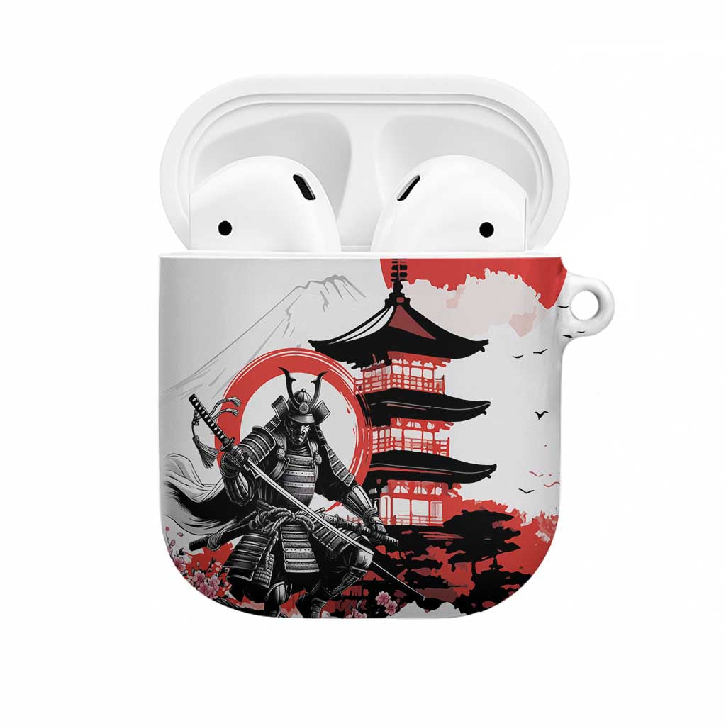 Japanese Samurai Warrior Enso AirPods Case Japan Pagoda Sakura Watercolor LT14 White - Polynesian Pride