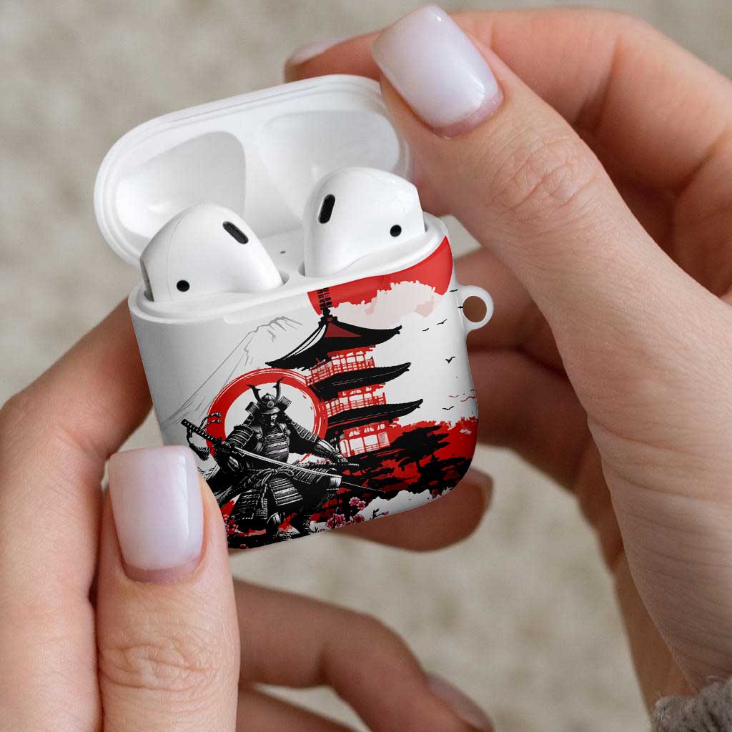 Japanese Samurai Warrior Enso AirPods Case Japan Pagoda Sakura Watercolor - Polynesian Pride