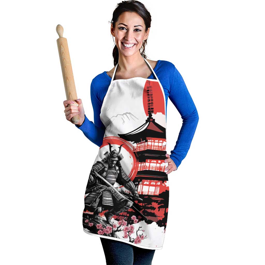 Japanese Samurai Warrior Enso Apron Japan Pagoda Sakura Watercolor - Polynesian Pride