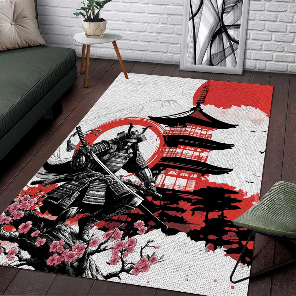 Japanese Samurai Warrior Enso Area Rug Japan Pagoda Sakura Watercolor - Polynesian Pride