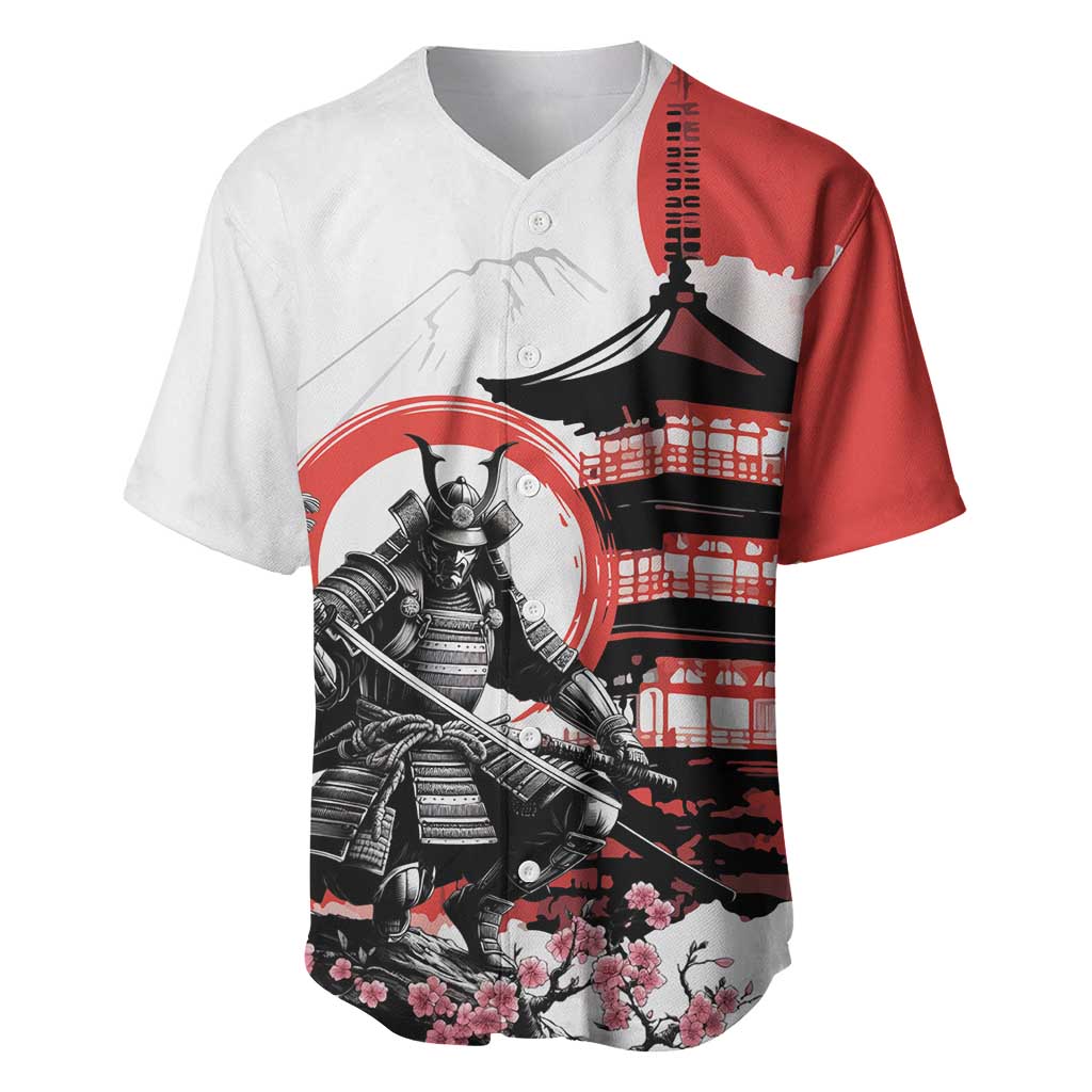 Japanese Samurai Warrior Enso Baseball Jersey Japan Pagoda Sakura Watercolor - Polynesian Pride