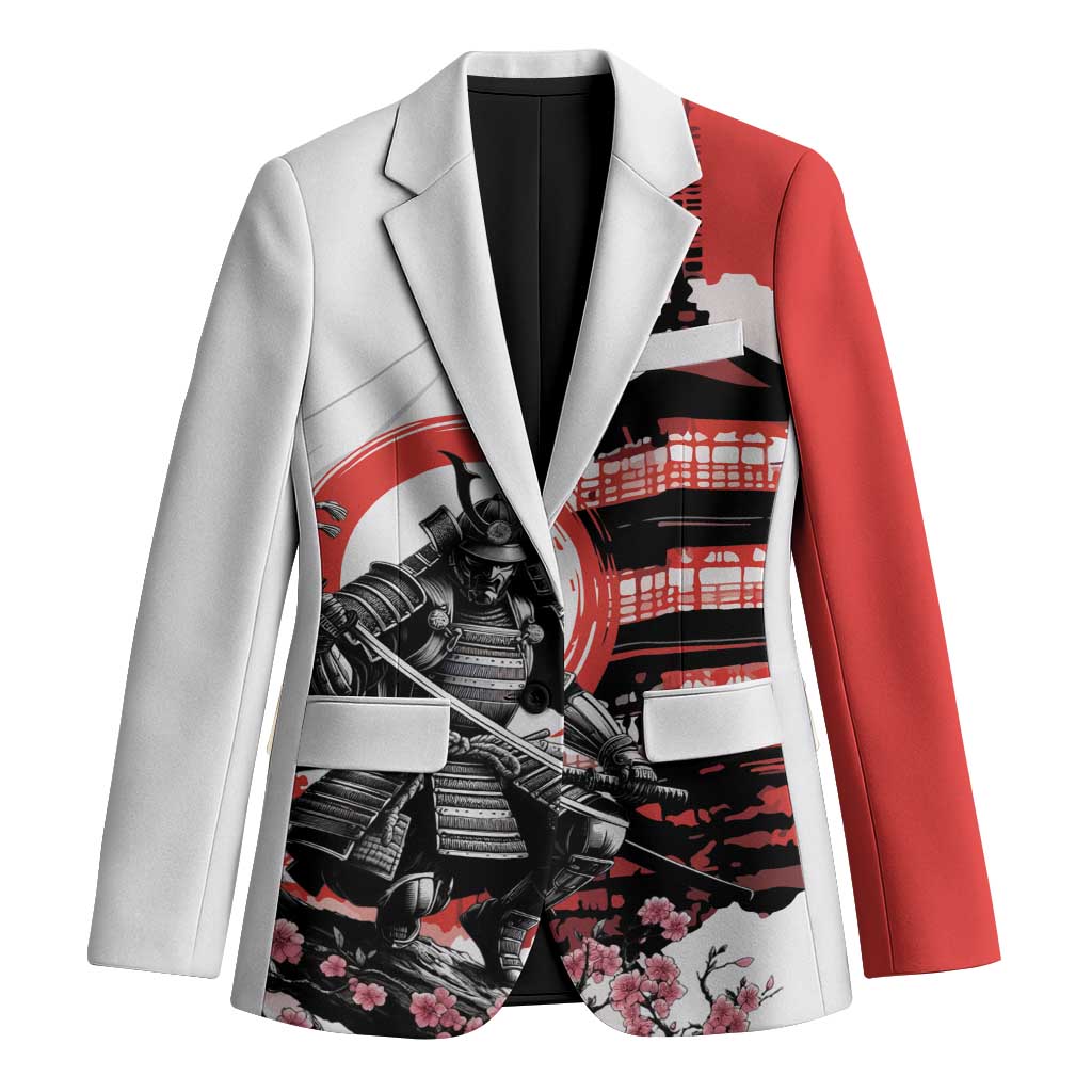 Japanese Samurai Warrior Enso Blazer Japan Pagoda Sakura Watercolor - Polynesian Pride
