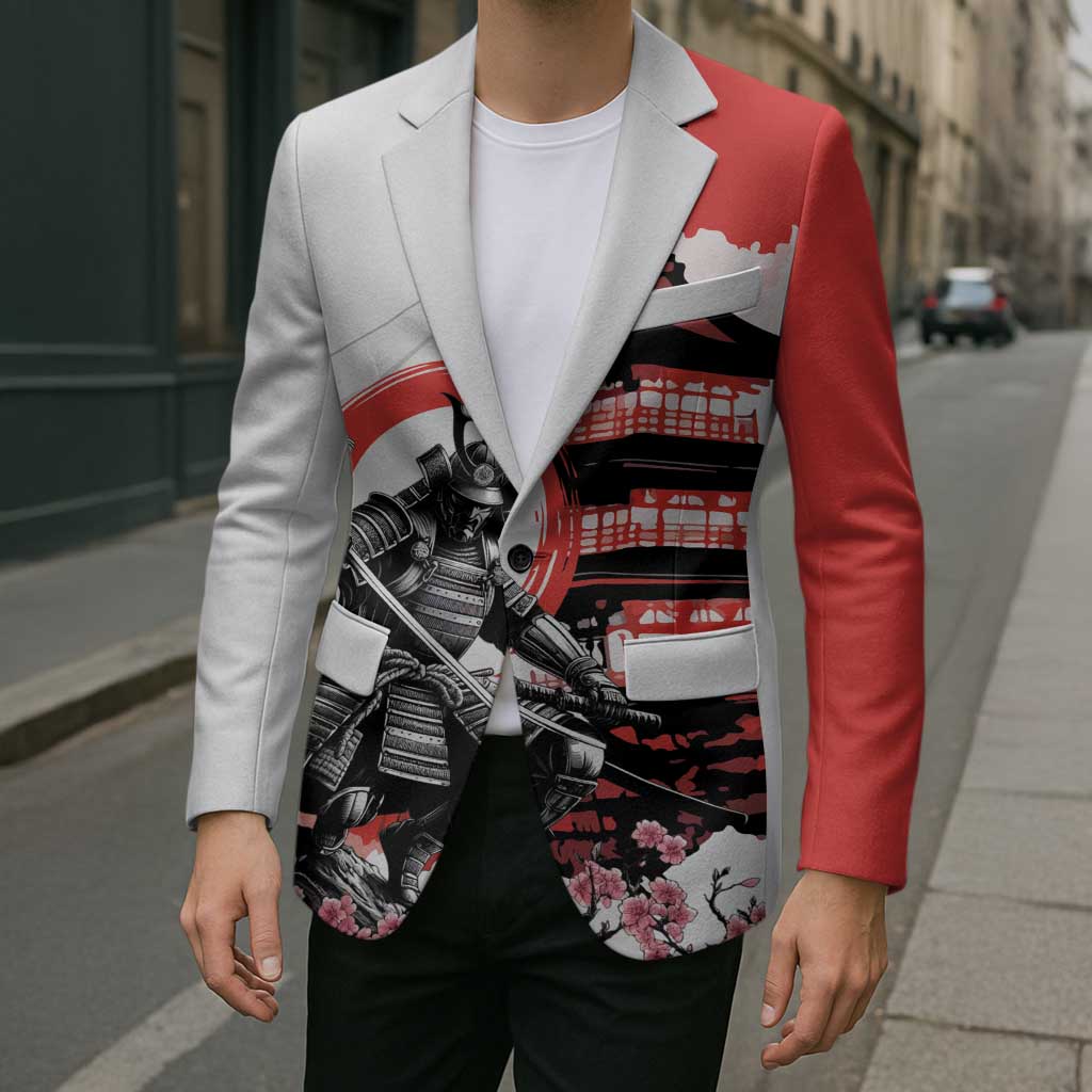Japanese Samurai Warrior Enso Blazer Japan Pagoda Sakura Watercolor - Polynesian Pride