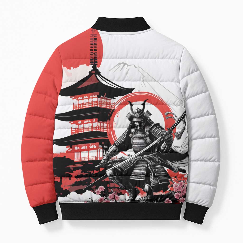 Japanese Samurai Warrior Enso Bomber Puffer Jacket Japan Pagoda Sakura Watercolor - Polynesian Pride