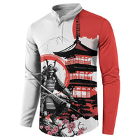 Japanese Samurai Warrior Enso Button Sweatshirt Japan Pagoda Sakura Watercolor - Polynesian Pride