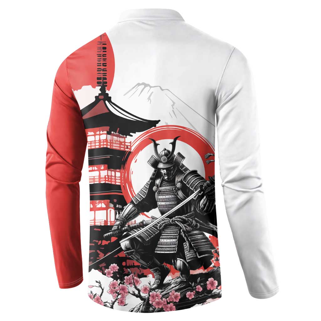 Japanese Samurai Warrior Enso Button Sweatshirt Japan Pagoda Sakura Watercolor - Polynesian Pride
