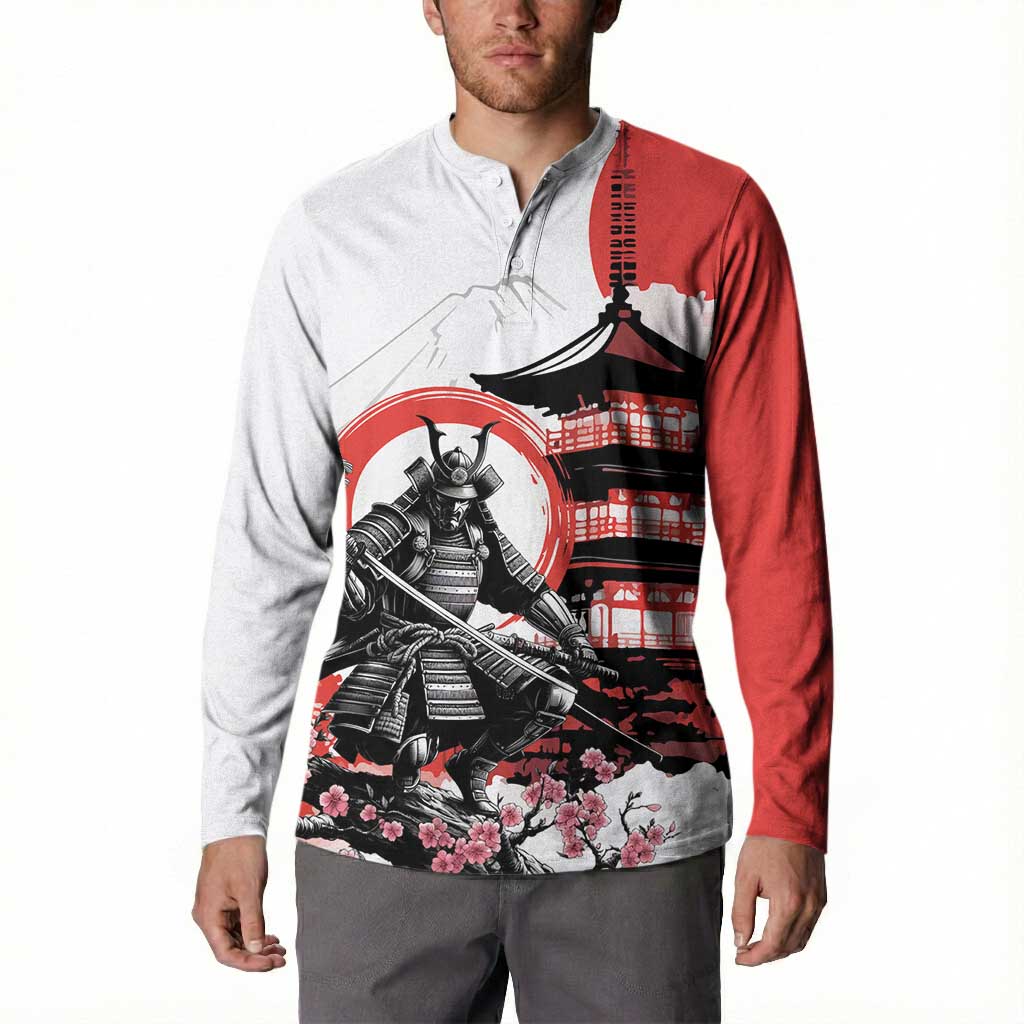 Japanese Samurai Warrior Enso Button Sweatshirt Japan Pagoda Sakura Watercolor - Polynesian Pride