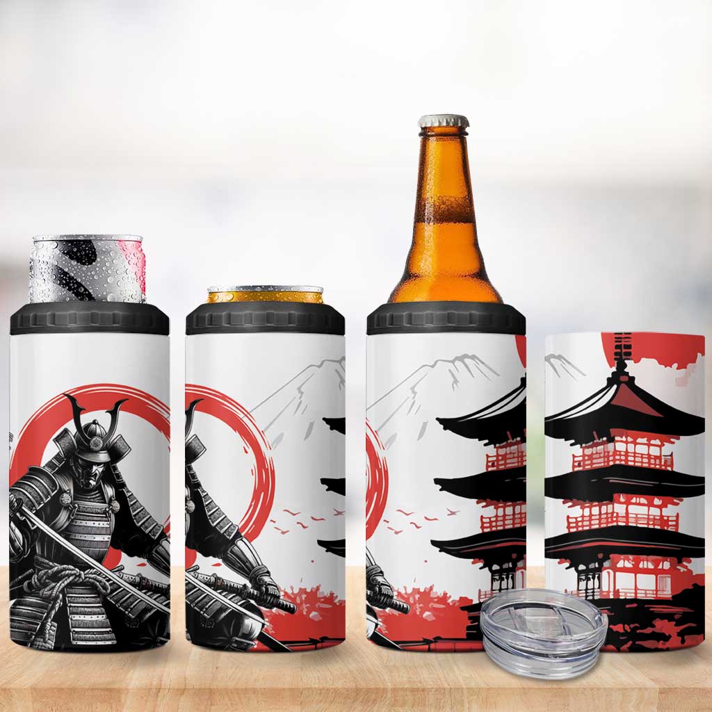 Japanese Samurai Warrior Enso 4 in 1 Can Cooler Tumbler Japan Pagoda Sakura Watercolor - Polynesian Pride