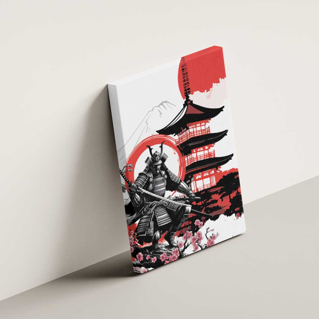 Japanese Samurai Warrior Enso Canvas Wall Art Japan Pagoda Sakura Watercolor - Polynesian Pride