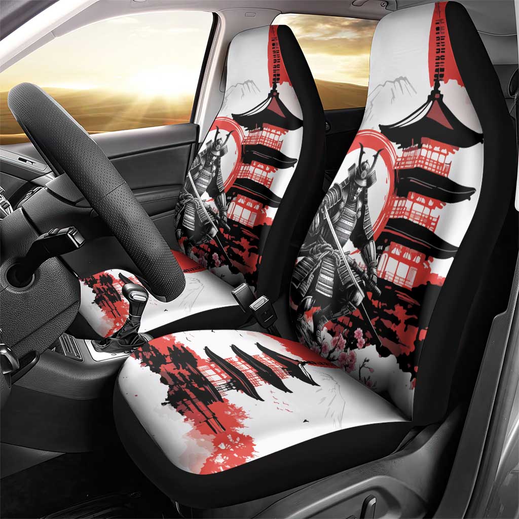 Japanese Samurai Warrior Enso Car Seat Cover Japan Pagoda Sakura Watercolor - Polynesian Pride
