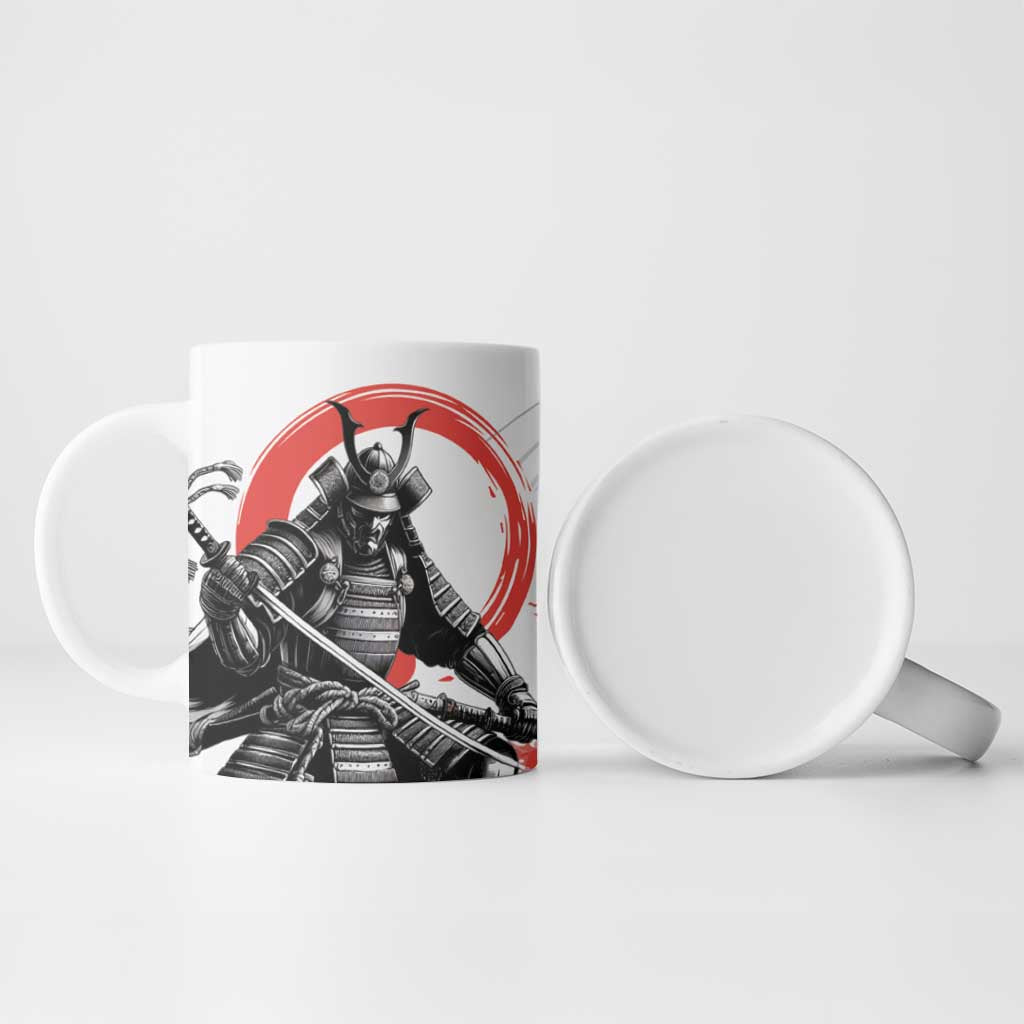 Japanese Samurai Warrior Enso Ceramic Mug Japan Pagoda Sakura Watercolor - Polynesian Pride