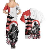 Japanese Samurai Warrior Enso Couples Matching Summer Maxi Dress and Hawaiian Shirt Japan Pagoda Sakura Watercolor - Polynesian Pride