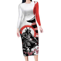 Japanese Samurai Warrior Enso Family Matching Long Sleeve Bodycon Dress and Hawaiian Shirt Japan Pagoda Sakura Watercolor - Polynesian Pride
