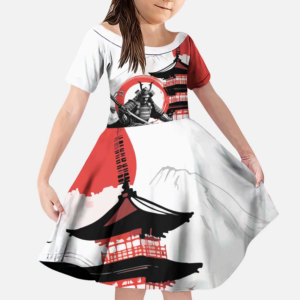 Japanese Samurai Warrior Enso Family Matching Off The Shoulder Long Sleeve Dress and Hawaiian Shirt Japan Pagoda Sakura Watercolor - Polynesian Pride