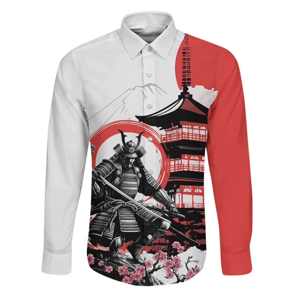 Japanese Samurai Warrior Enso Family Matching Off The Shoulder Long Sleeve Dress and Hawaiian Shirt Japan Pagoda Sakura Watercolor - Polynesian Pride