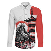 Japanese Samurai Warrior Enso Family Matching Off The Shoulder Long Sleeve Dress and Hawaiian Shirt Japan Pagoda Sakura Watercolor - Polynesian Pride