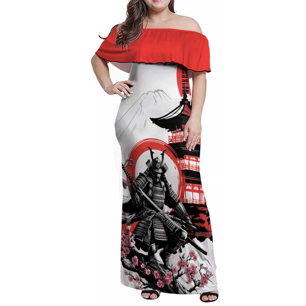 Japanese Samurai Warrior Enso Family Matching Off Shoulder Maxi Dress and Hawaiian Shirt Japan Pagoda Sakura Watercolor - Polynesian Pride