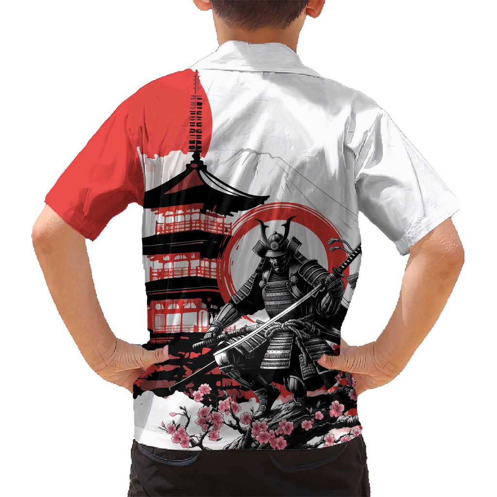 Japanese Samurai Warrior Enso Family Matching Off Shoulder Short Dress and Hawaiian Shirt Japan Pagoda Sakura Watercolor - Polynesian Pride