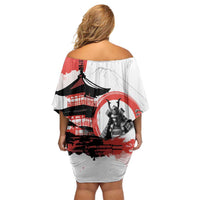 Japanese Samurai Warrior Enso Family Matching Off Shoulder Short Dress and Hawaiian Shirt Japan Pagoda Sakura Watercolor - Polynesian Pride