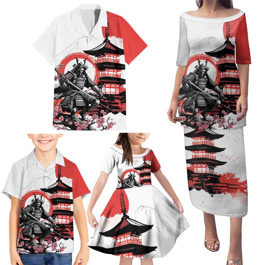 Japanese Samurai Warrior Enso Family Matching Puletasi and Hawaiian Shirt Japan Pagoda Sakura Watercolor - Polynesian Pride