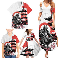 Japanese Samurai Warrior Enso Family Matching Summer Maxi Dress and Hawaiian Shirt Japan Pagoda Sakura Watercolor - Polynesian Pride