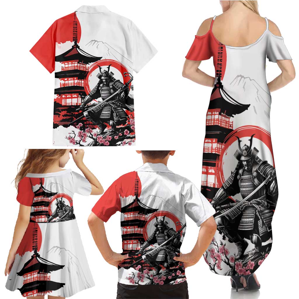 Japanese Samurai Warrior Enso Family Matching Summer Maxi Dress and Hawaiian Shirt Japan Pagoda Sakura Watercolor - Polynesian Pride