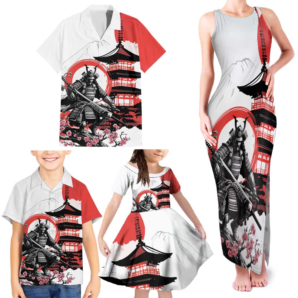 Japanese Samurai Warrior Enso Family Matching Tank Maxi Dress and Hawaiian Shirt Japan Pagoda Sakura Watercolor - Polynesian Pride