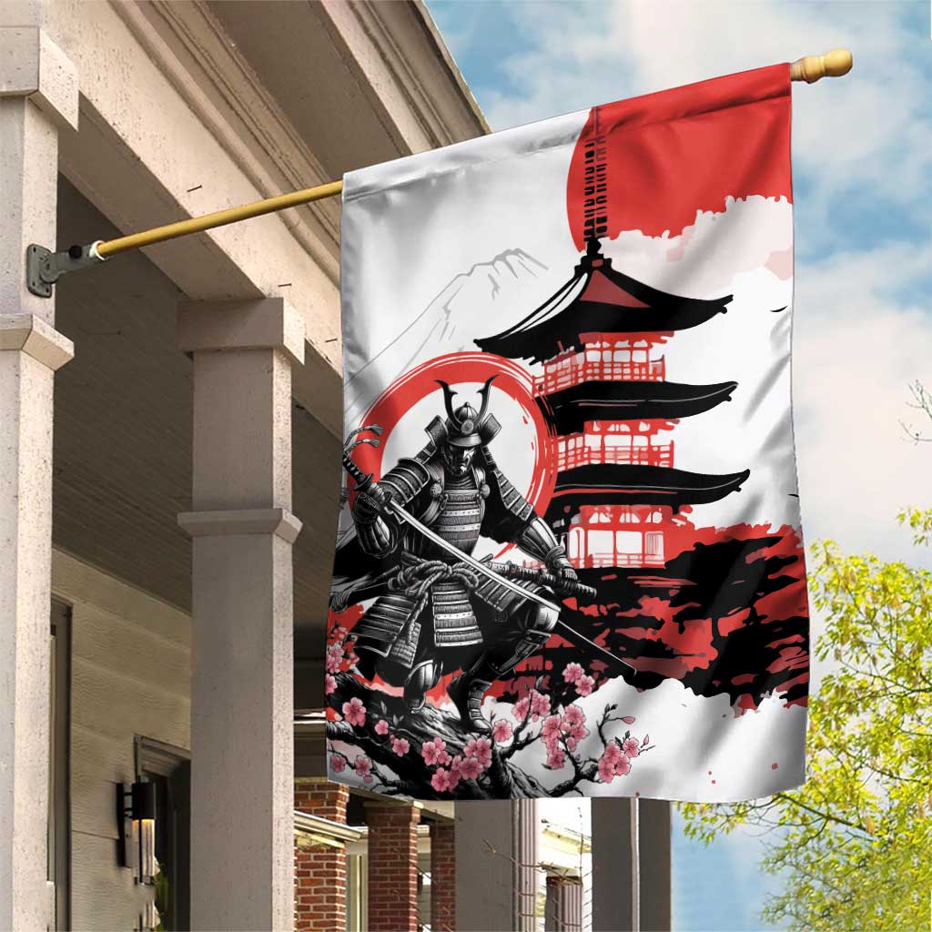 Japanese Samurai Warrior Enso Garden Flag Japan Pagoda Sakura Watercolor - Polynesian Pride
