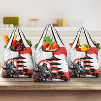 Japanese Samurai Warrior Enso Grocery Bag Japan Pagoda Sakura Watercolor - Polynesian Pride