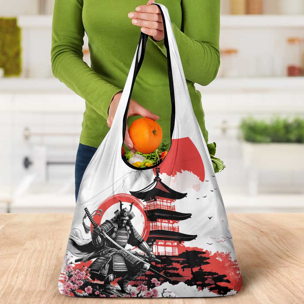 Japanese Samurai Warrior Enso Grocery Bag Japan Pagoda Sakura Watercolor - Polynesian Pride