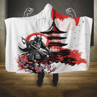 Japanese Samurai Warrior Enso Hooded Blanket Japan Pagoda Sakura Watercolor - Polynesian Pride