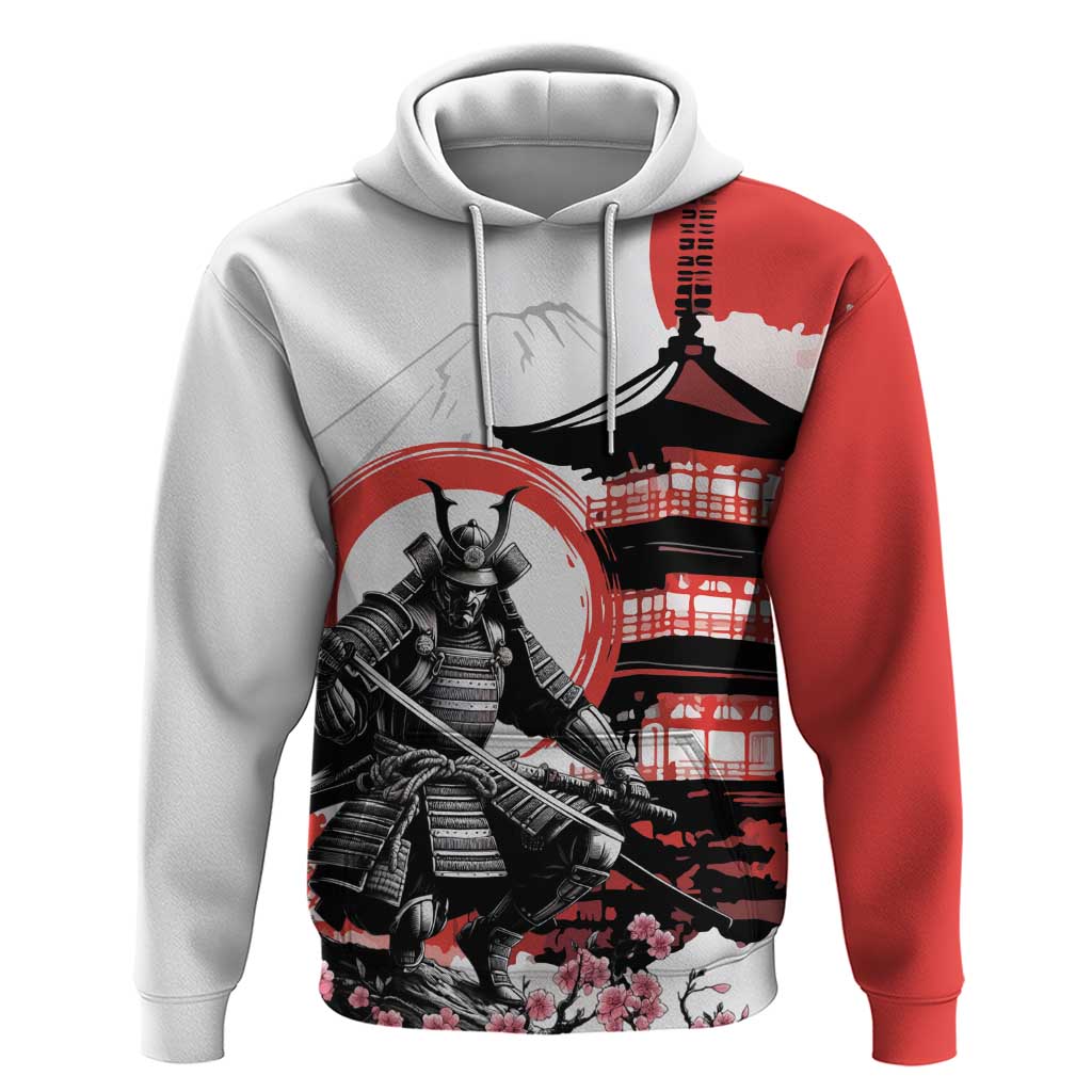Japanese Samurai Warrior Enso Hoodie Japan Pagoda Sakura Watercolor LT14 Pullover Hoodie White - Polynesian Pride