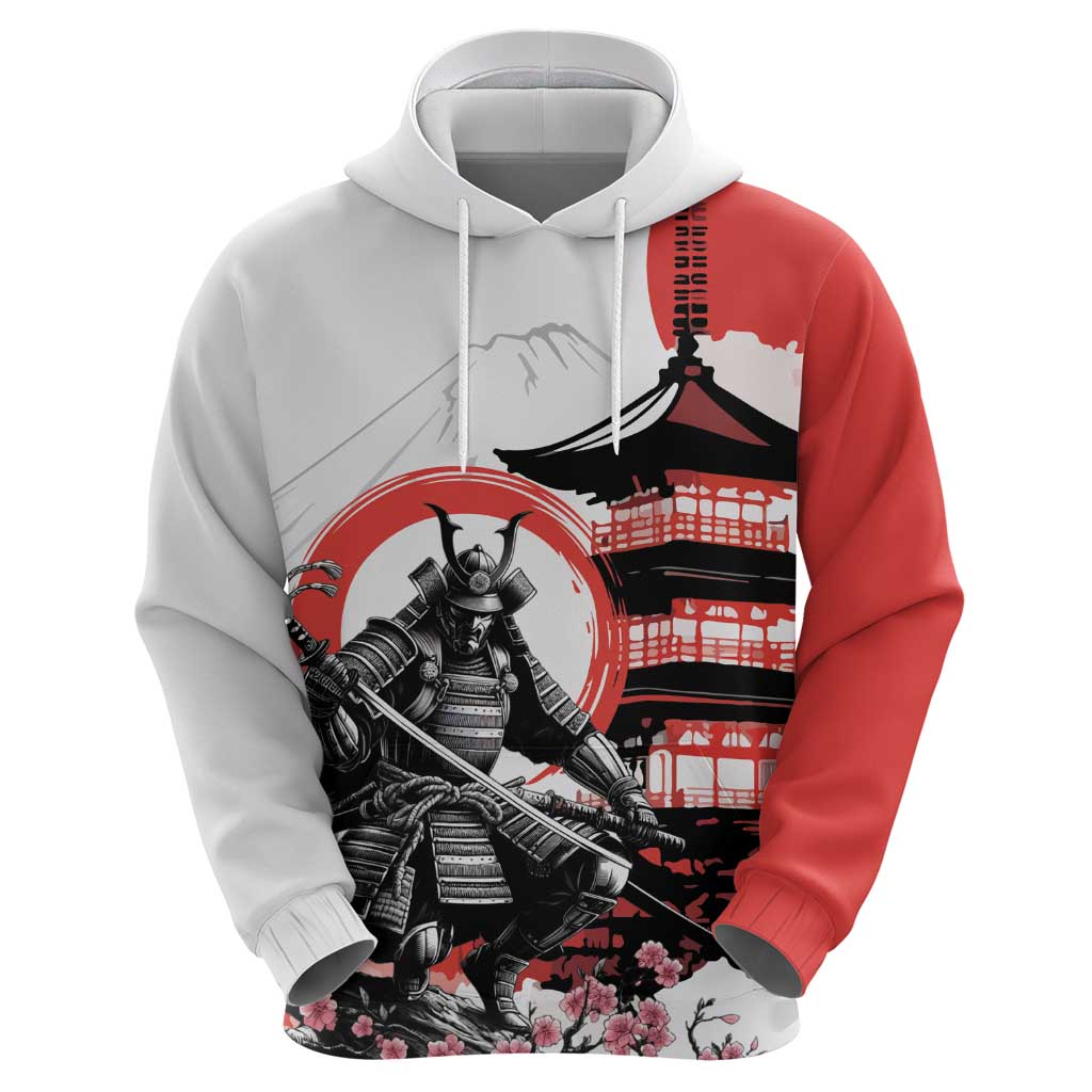 Japanese Samurai Warrior Enso Hoodie Japan Pagoda Sakura Watercolor - Polynesian Pride