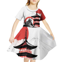 Japanese Samurai Warrior Enso Kid Short Sleeve Dress Japan Pagoda Sakura Watercolor - Polynesian Pride