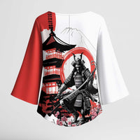 Japanese Samurai Warrior Enso Kimono Sleeve Blouse Japan Pagoda Sakura Watercolor - Polynesian Pride