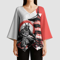 Japanese Samurai Warrior Enso Kimono Sleeve Blouse Japan Pagoda Sakura Watercolor - Polynesian Pride