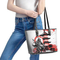 Japanese Samurai Warrior Enso Leather Tote Bag Japan Pagoda Sakura Watercolor - Polynesian Pride