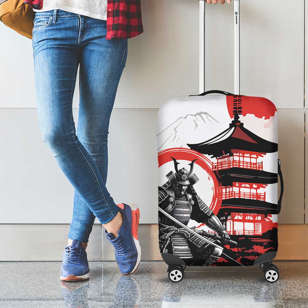 Japanese Samurai Warrior Enso Luggage Cover Japan Pagoda Sakura Watercolor - Polynesian Pride