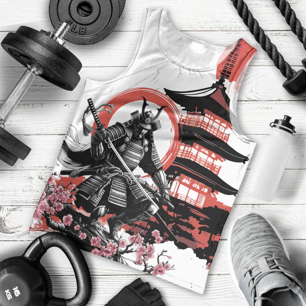 Japanese Samurai Warrior Enso Men Tank Top Japan Pagoda Sakura Watercolor - Polynesian Pride