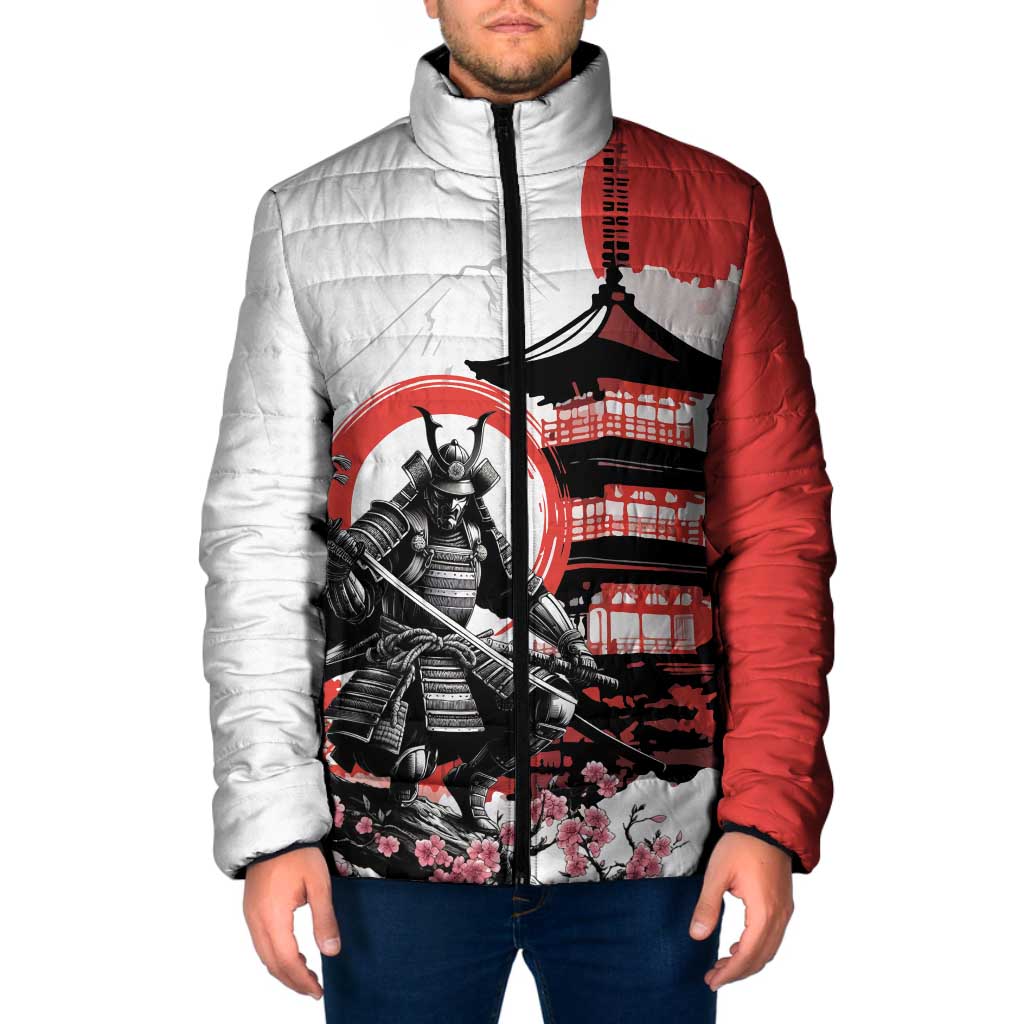 Japanese Samurai Warrior Enso Padded Jacket Japan Pagoda Sakura Watercolor - Polynesian Pride