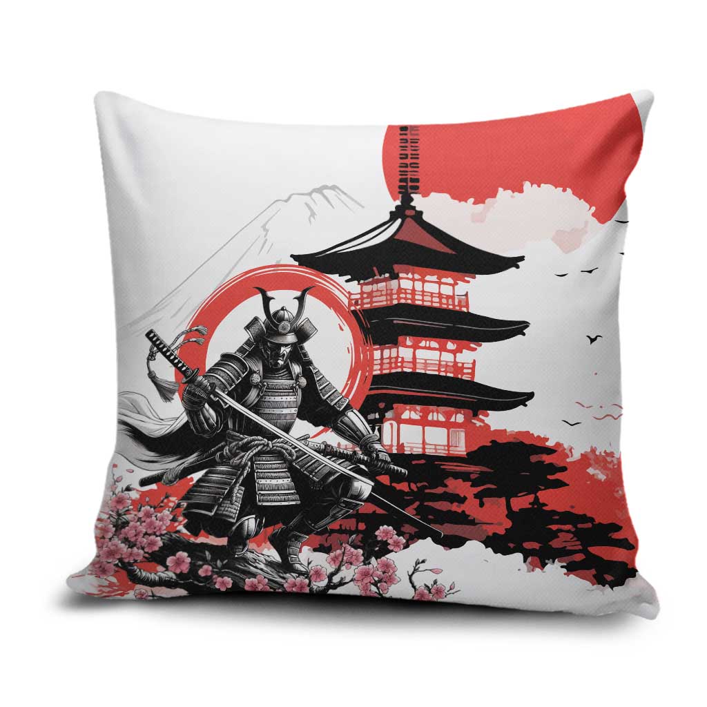Japanese Samurai Warrior Enso Pillow Cover Japan Pagoda Sakura Watercolor - Polynesian Pride