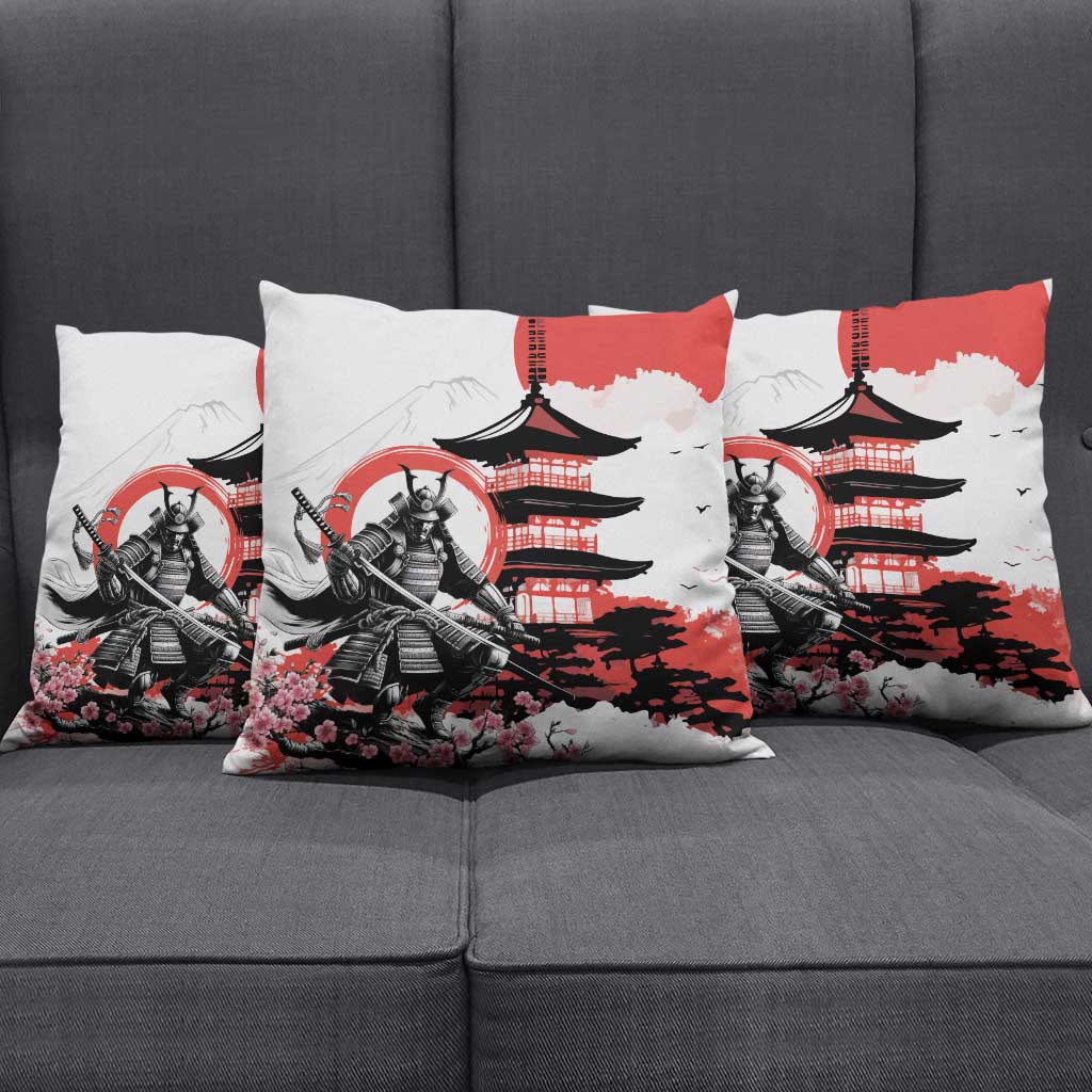 Japanese Samurai Warrior Enso Pillow Cover Japan Pagoda Sakura Watercolor - Polynesian Pride