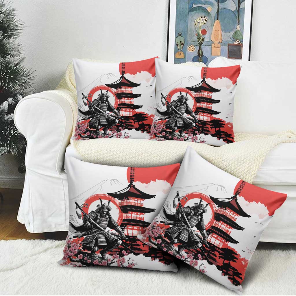 Japanese Samurai Warrior Enso Pillow Cover Japan Pagoda Sakura Watercolor - Polynesian Pride