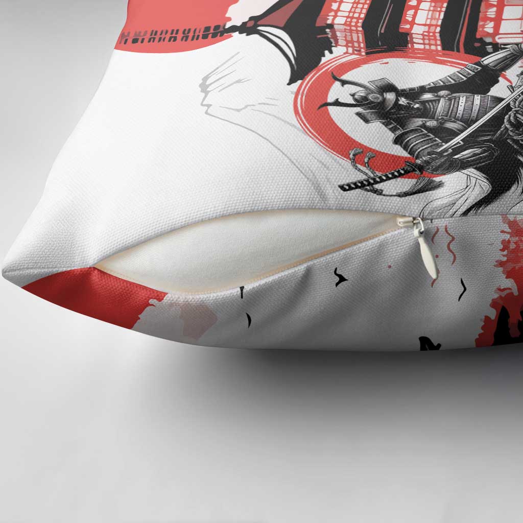 Japanese Samurai Warrior Enso Pillow Cover Japan Pagoda Sakura Watercolor - Polynesian Pride