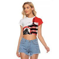 Japanese Samurai Warrior Enso Raglan Cropped T Shirt Japan Pagoda Sakura Watercolor - Polynesian Pride
